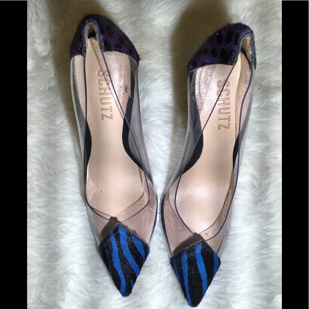 Schutz womens transparent animal fur pumps size 5.5B